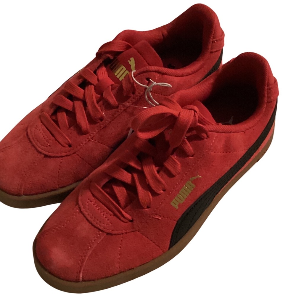 Puma Suede Red Black Gum‎ Low Top Sneakers Gold Logo Youth 4